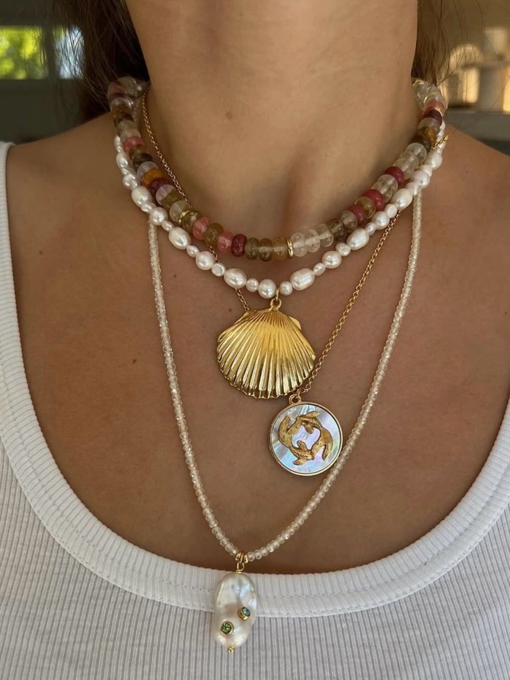 Gold Shell Pendant Freshwater Pearl Necklace - Women Jewelry - Picture 6 of 7